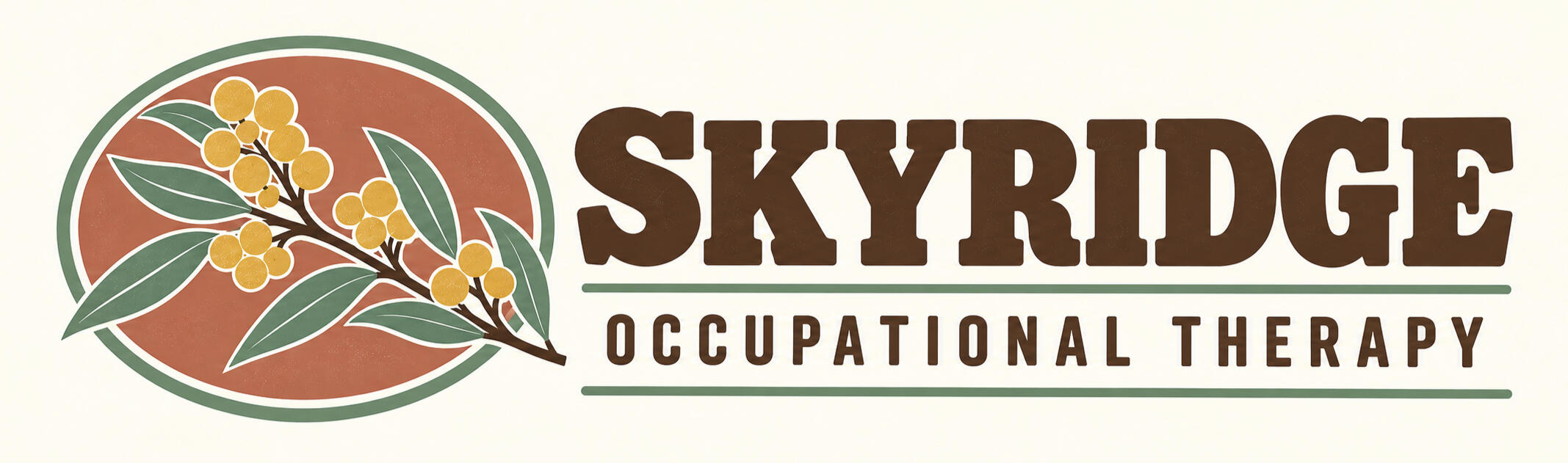 Skyridge Occupational Therapy Skyridge Occupational Therapy logo with wattle and a Central Victorian ridgeline